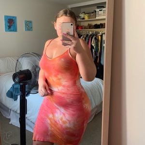 Orange, pink, and white tie dye dress